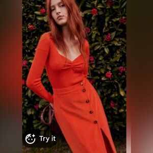 Sezane nesta skirt orange red 100%cotton size 34 NWT